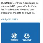 La Conmebol transfiere a la AFA 1,4 millones de dólares por el coronavirus