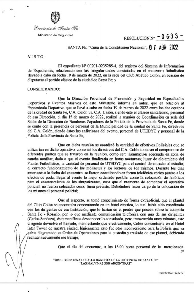 La resolución, que dictamina la prohibición de público en Colón